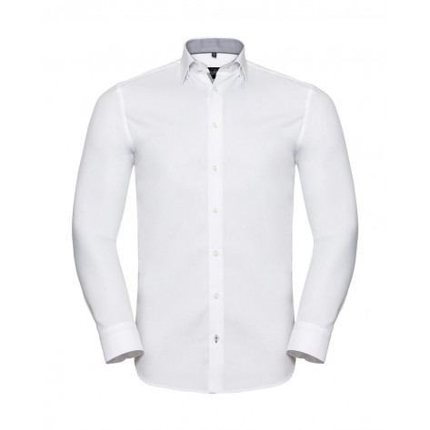 Russell Collection Tailored Contrast Herringbone Shirt LS