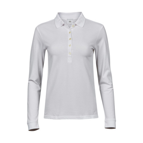 Tee Jays Ladies' Luxury LS Stretch Polo-White-L