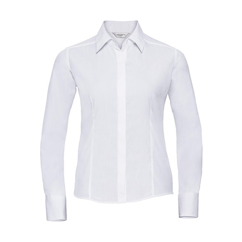 Russell Collection Ladies' LS Fitted Poplin Shirt - White - L (Retoure-Ware)