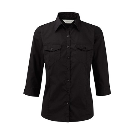 Russell Ladies Roll 3/4 Sleeve Shirt Black - Größe L