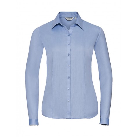 Russell Collection Ladies' LS Herringbone Shirt - Blue - XL