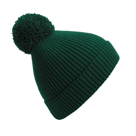 Beechfield Engineered Knit Ribbed Pom Pom Beanie - Green - ONE SIZE