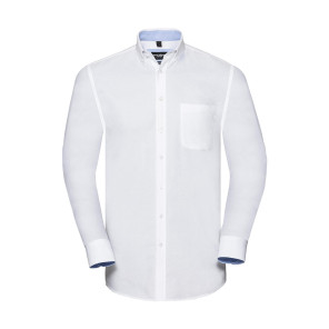 Russell Collection Men's LS Tailored Washed Oxford Shirt - Blue - S