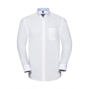 Russell Collection Men's LS Tailored Washed Oxford Shirt - White/Oxford Blue - 4XL