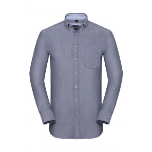 Russell Collection Men's LS Tailored Washed Oxford Shirt - Oxford Navy/Oxford Blue - L