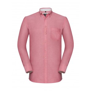 Russell Collection Men's LS Tailored Washed Oxford Shirt - Oxford Red/Cream - S