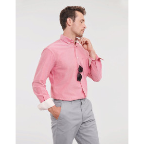 Russell Collection Men's LS Tailored Washed Oxford Shirt