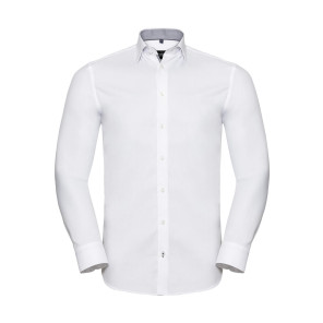Russell Collection Tailored Contrast Herringbone Shirt LS - Grey - XL
