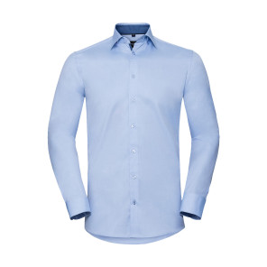 Russell Collection Tailored Contrast Herringbone Shirt LS - Blue - XL