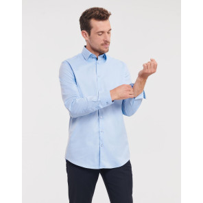 Russell Collection Tailored Contrast Herringbone Shirt LS