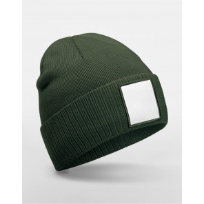 Beechfield Appliqué Patch Beanie - Olive Green/White - OneSize