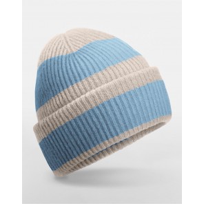 Beechfield Colour Block Beanie - Natural Stone/Dusty Blue - OneSize