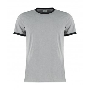 Kustom Kit Fashion Fit Ringer Tee - Light Grey Marl/Black - M