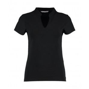 Kustom Kit Regular Fit Mandarin Collar Top - Black - XS/S