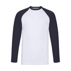 Fruit of the Loom Valueweight Long Sleeve Baseball T - White/Deep Navy - M