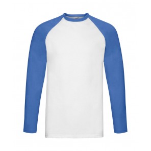 Fruit of the Loom Valueweight Long Sleeve Baseball T - White/Royal - M