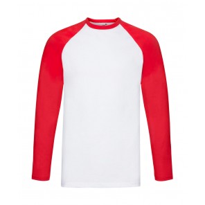 Fruit of the Loom Valueweight Long Sleeve Baseball T - White/Red - M