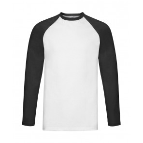 Fruit of the Loom Valueweight Long Sleeve Baseball T - White/Black - XL