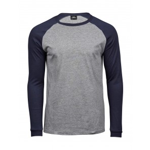 Tee Jays Baseball Tee Long Sleeve - Heather/Navy - M