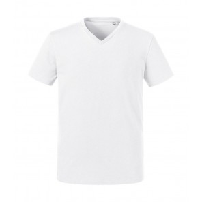 Russell Pure Organic Men's Pure Organic V-Neck Tee - White - XS