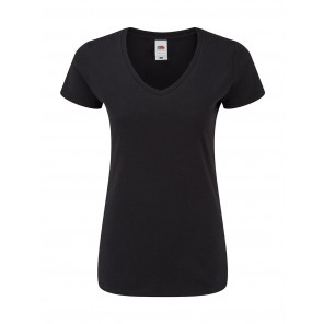 Fruit of the Loom Ladies' Iconic 150 V Neck T - Black - XS