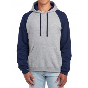 Jerzees NuBlend Colour Block Raglan Hooded Sweatshirt - Oxford / J. Navy - 3XL