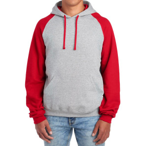 Jerzees NuBlend Colour Block Raglan Hooded Sweatshirt - Red - L