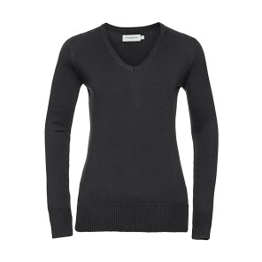 Russell Collection Ladies’ V-Neck Knitted Pullover - Black - M