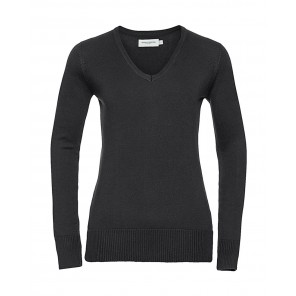 Russell Collection Ladies’ V-Neck Knitted Pullover - Black - 2XL