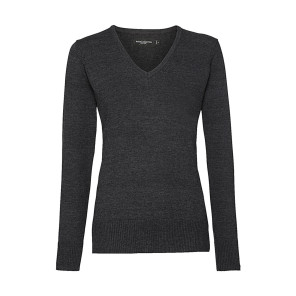 Russell Collection Ladies’ V-Neck Knitted Pullover - Grey - M