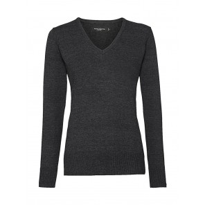 Russell Collection Ladies’ V-Neck Knitted Pullover - Charcoal Marl - M