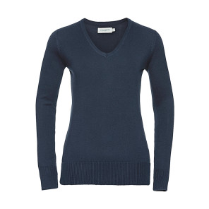 Russell Collection Ladies’ V-Neck Knitted Pullover - Navy Blue - M