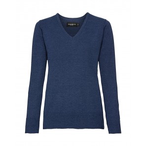 Russell Collection Ladies’ V-Neck Knitted Pullover - Denim Marl - 4XL