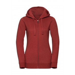 Russell Ladies' Authentic Melange Zipped Hood Sweat - Brick Red Melange - XL