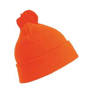 Result Winter Essentials Junior Pom Pom Beanie - Fluorescent Orange - OneSize