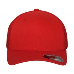Flexfit Mesh Cotton Twill Trucker Cap - Red - S/M