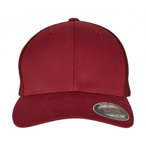 Flexfit Mesh Cotton Twill Trucker Cap - Cranberry - S/M
