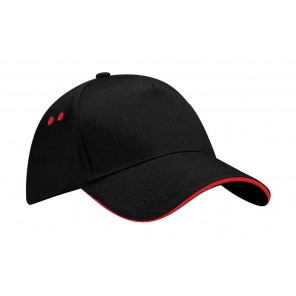 Beechfield Ultimate 5 Panel Cap - Sandwich Peak - Black/Classic Red - OneSize