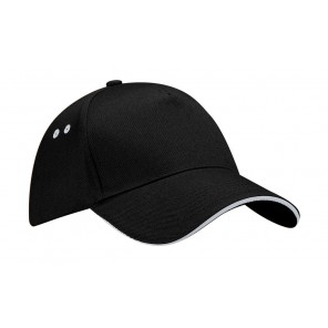 Beechfield Ultimate 5 Panel Cap - Sandwich Peak - Black/Light Grey - OneSize
