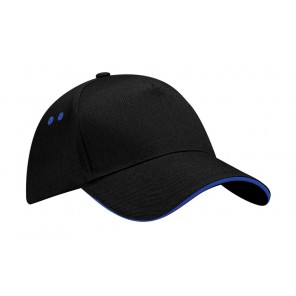 Beechfield Ultimate 5 Panel Cap - Sandwich Peak - Black/Bright Royal - OneSize