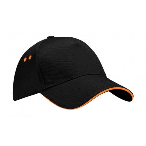 Beechfield Ultimate 5 Panel Cap - Sandwich Peak - Black/Orange - OneSize
