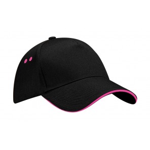 Beechfield Ultimate 5 Panel Cap - Sandwich Peak - Black/Fuchsia - OneSize