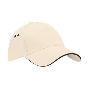 Beechfield Ultimate 5 Panel Cap - Sandwich Peak - Putty/French Navy - OneSize