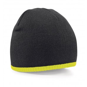Beechfield Two-Tone Beanie Knitted Hat - Black/Fluorescent Yellow - OneSize
