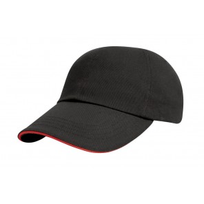 Result Headwear Brushed Cotton Sandwich Cap - Black/Red - OneSize
