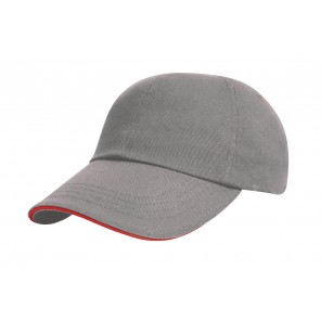 Result Headwear Brushed Cotton Sandwich Cap - Grey/Red - OneSize
