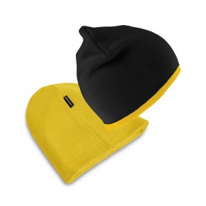 Result Winter Essentials Soft Feel Cuffless Reversible Beanie - Black/Yellow - OneSize