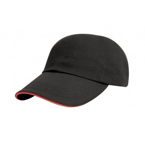 Result Headwear Brushed Cotton Decorator Cap with Sandwich Peak - Black/Red - OneSize