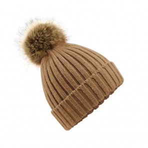 Beechfield Fur Pop Pom Chunky Beanie - Biscuit - OneSize