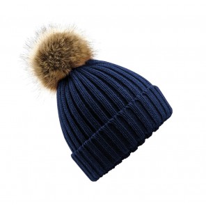 Beechfield Fur Pop Pom Chunky Beanie - Navy - OneSize